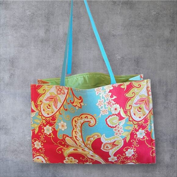 SPARTINA 449 Fiddlers Cove Market Tote Bag Linen Paisley Travel Handbag Shopping - Picture 3 of 14